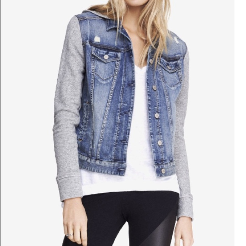 Express denim jacket with sweatshirt sleeves